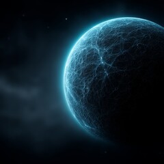 Wall Mural - an artist's impression of a blue planet in the dark night sky, illuminated by a bright light the pla