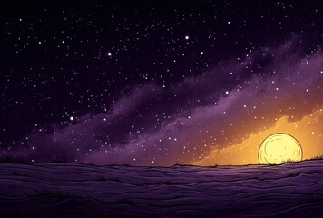 Wall Mural - an animated night sky with a full moon in the background and stars twinkling in the sky the ground i
