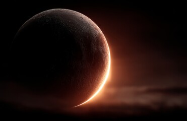 Wall Mural - an artist's impression of the planet pluto, with the sun in the background and a dark sky surroundin