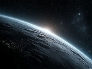 Wall Mural - an artist's impression of the earth from space, with a dark background filled with stars the planet 