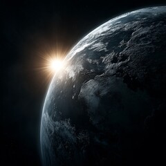 Wall Mural - the sun rising over the earth, with a dark background the sun is in the center of the image, illumin