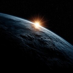 Wall Mural - the sun rising over the earth from space, with a dark background and stars twinkling in the night sk