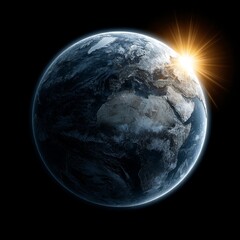 Wall Mural - the earth with the sun shining brightly over it, illuminating the dark background