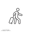 © Gilbert-Illustration - man holding suitcase icon, migration and tourist, passenger with rolling bag concept, thin line symbol isolated on white background, editable stroke eps 10 vector illustration
