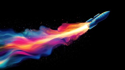 Wall Mural - a vibrant rocket launching into space, leaving a colorful trail of smoke and fire.