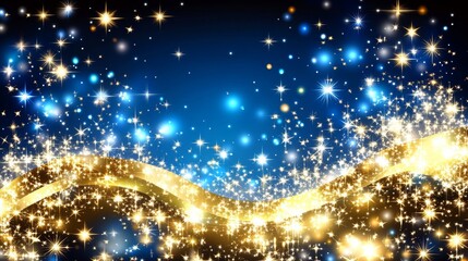 Wall Mural - a dark blue and gold particle background with a christmas theme features golden light bokeh and shin