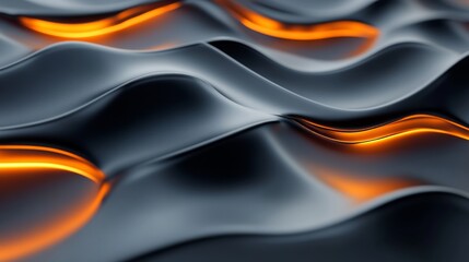 Wall Mural - a flowing design featuring minimalist abstract waves with smooth dark forms and gentle orange highli