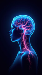 Wall Mural - This is a digital illustration depicting the human head with an emphasis on the Vagus Nerve system highlighted in vibrant pink.
