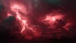 © OP38Studio - Awesome thunderbolt in dark night sky. A stunning red sky lightning storm, generative ai