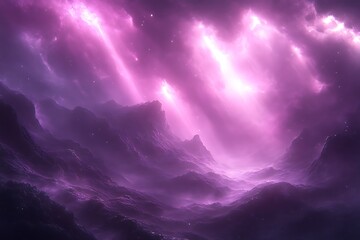 Wall Mural - pink alien landscape with glowing beams.