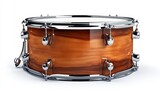 A studio shot of a wooden snare drum isolated on white background.