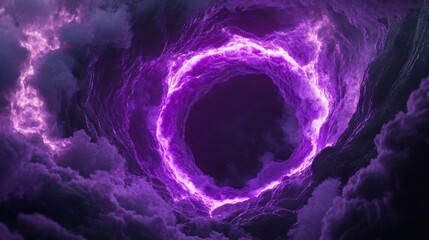 Wall Mural - glowing purple ring in dark stormy clouds, abstract background.