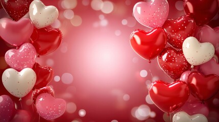 Canvas Print - red, pink, white heart-shaped balloons float on a romantic, bokeh background, creating a festive val