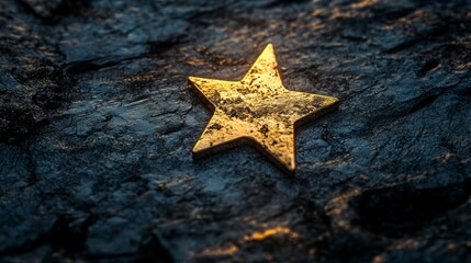 Wall Mural - golden star on dark stone background.