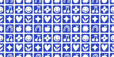 Wall Mural - fun blue geometric shape seamless pattern. abstract retro children style art background for kids, tr