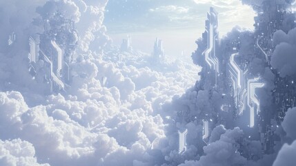 Wall Mural - the cyber sky of glowing white circuits pulsates gently through the atmosphere. background wallpaper