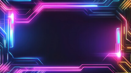 Wall Mural - background with neon glowing circuit pattern, empty space in the middle for element mockup wallpaper