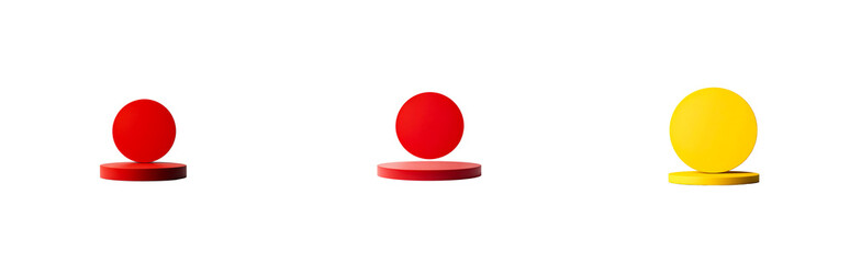 Three podiums with red and yellow ovals, cut out transparent