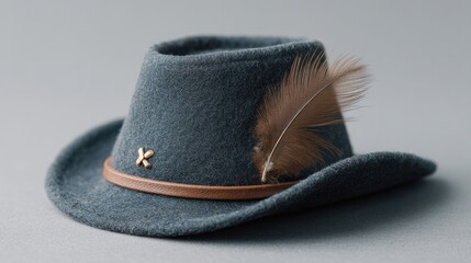 Wall Mural - sleek pirate hat adorned with single feather against plain background provides minimalistic look