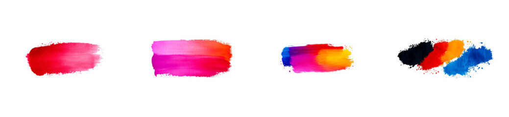 Wall Mural - abstract acrylic paint strokes, red, pink, blue, and orange colors , cut out transparent