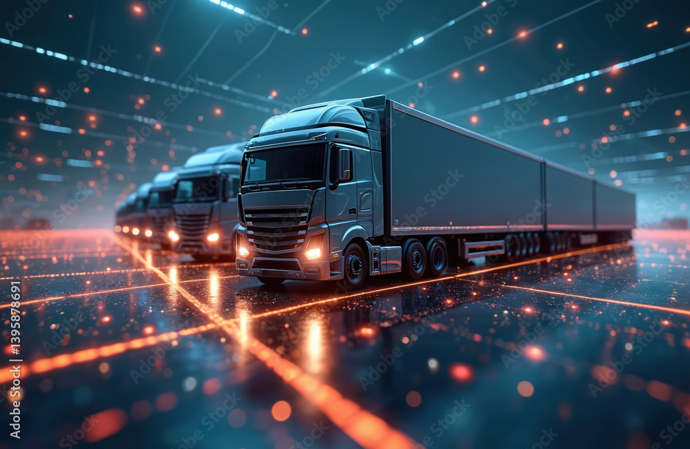 AI-powered cargo transport trucks move within smart tech logistics ...