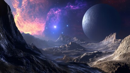 Wall Mural - the background is a vibrant abstract space filled with cosmic planets and various celestial elements
