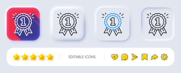 Wall Mural - reward medal line icon. neumorphic, flat shadow, 3d buttons. winner achievement or award symbol. glo