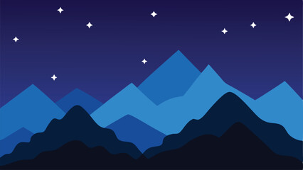 Wall Mural - vibrant starry night sky above rugged mountain outline vector illustration background