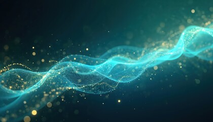 Leinwandbilder - Abstract digital background with glowing light blue and green lines. Data particles flowing in the air, tech cyberspace illustration. Modern futuristic design, network concept.