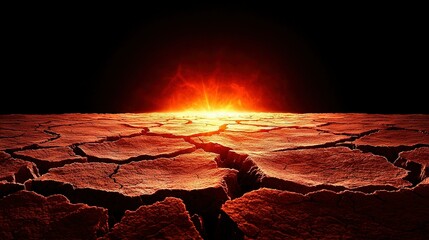Wall Mural - a cracked area of land is bathed in sunlight against a backdrop of a black sky, with a visible crack