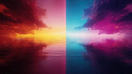Wall Mural - a vast expanse of water shrouded in cloudy skies, with sunlight dancing atop its mirrored surface