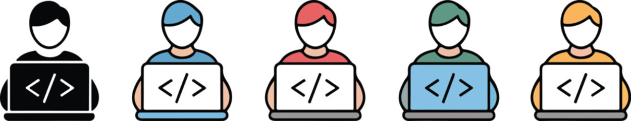 software developer icon collection - coding and technology vector