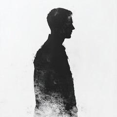 Wall Mural - silhouette of a man. the black figure stands in profile with disintegration at the bottom edge. mono