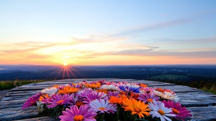 Wall Mural - a table with flowers lit by a sunset