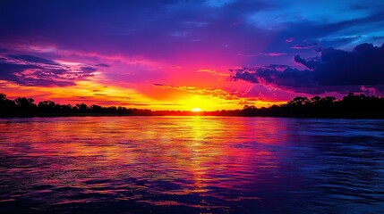 Wall Mural - a breathtaking sunset over a tranquil body of water with a lone boat bobbing serenely in the center,