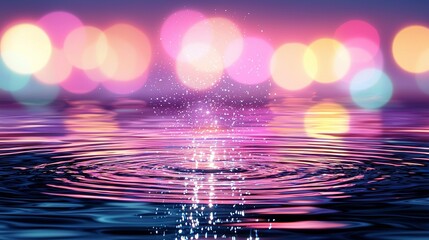 Wall Mural - close-up photo of a body of water reflecting multiple bright lights on its opposite side