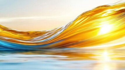 Wall Mural - a blue and yellow wave splits through a shimmering sea beneath a vibrant azure sky