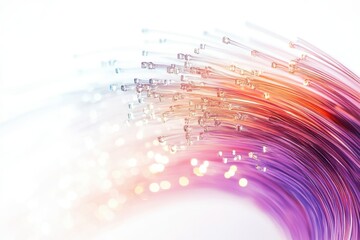 Wall Mural - Glowing optical fiber strands isolated on white background