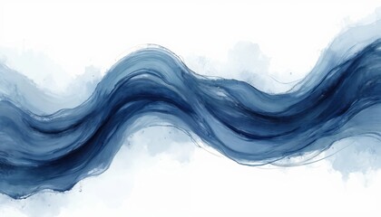 Poster - Abstract fresco illustration of flowing wave in navy blue colors. Liquid fluid texture on white background, brush stroke effect. Conceptual image for design, web, print, decoration, art project.