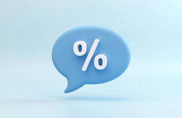 Poster - 3D rendered blue chat bubble with white percent symbol. Icon for sale offer promotion design. Concept for discounts e-business finance. Isolated minimal background.