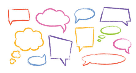 Wall Mural - pastel color crayon speech bubble set - hand drawn chat cloud shapes, dialog boxes, thought balloons