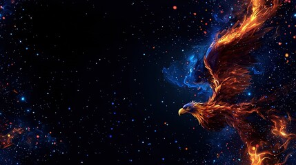 Wall Mural - a bird of prey soaring against a fiery backdrop of stars in shades of blue and red