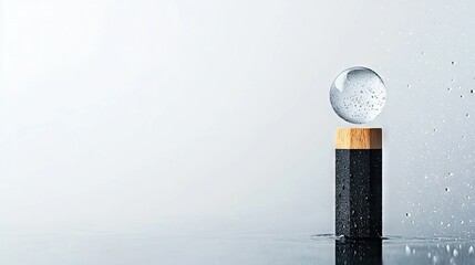 Wall Mural - a transparent sphere bobbing atop a wooden stake within a tranquil body of water, surrounded by spla