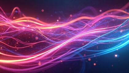 Poster - Abstract neon party background with glowing lines. Bright dynamic waves, energy flow in motion. Futuristic colorful design. Perfect for music events party tech presentations.