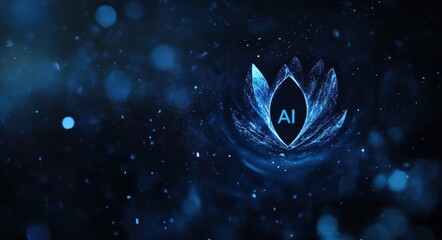 Wall Mural - abstract glowing ai lotus shape with cosmic digital background in blue hue