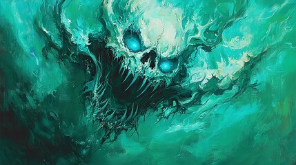 Wall Mural - a skull floats atop a watery canvas, spewing bubbles from its mouth