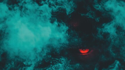 Wall Mural - close-up of a red eye in a cloud of smoke with a red eye at its center