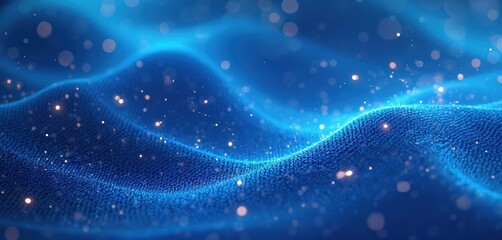 Aufkleber - Abstract 3d render illustration. Blue waves, dots, bokeh effects, soft shapes. Modern design for business tech, science, digital art, wallpaper background. Creative, minimalist, elegant, simple,