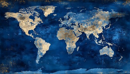 Wall Mural - Explore the world in vibrant colors with this high-resolution blue watercolor world map, ideal for educational materials, digital art, and stylish backgrounds.