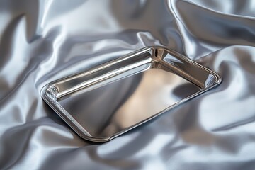 Poster - Elegant silver tray resting on smooth satin fabric creates a striking visual contrast in texture and shine